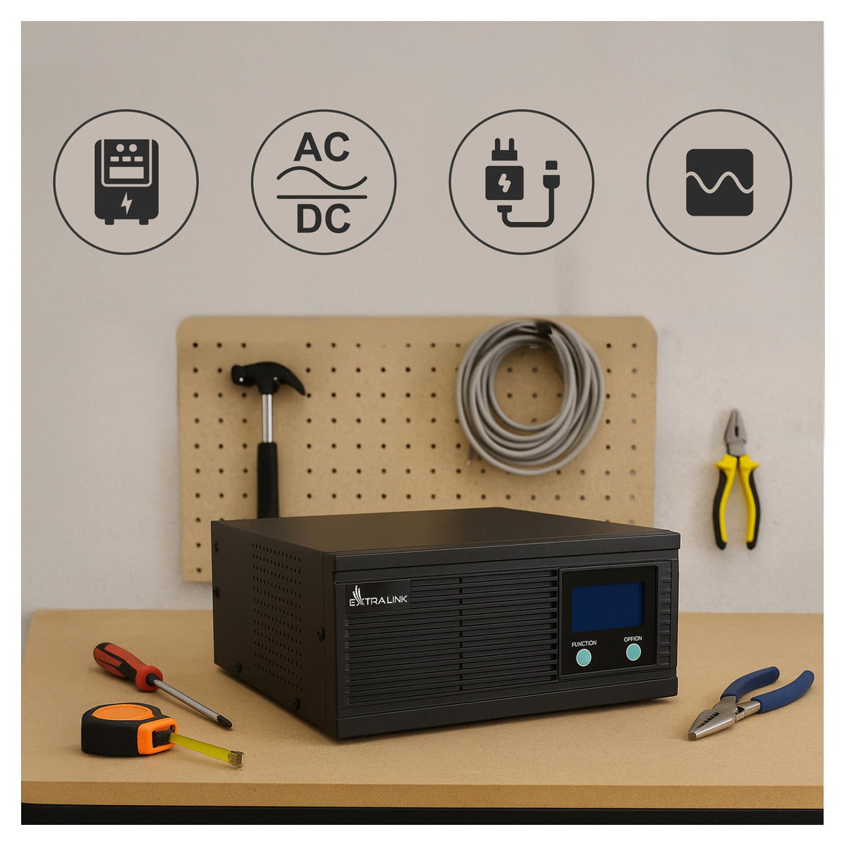 Extralink Piorun 2000VA/1600W Inverter Ersatz für Volt Sinus Pro, Reine Sinuswelle, 24VDC Batteriestrom
