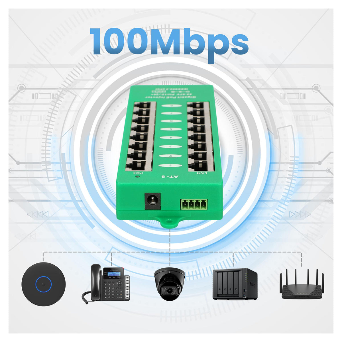 EXTRALINK ACTIVE POE INJECTOR 8 PORT GIGABIT 802.3AT/AF MODE A
