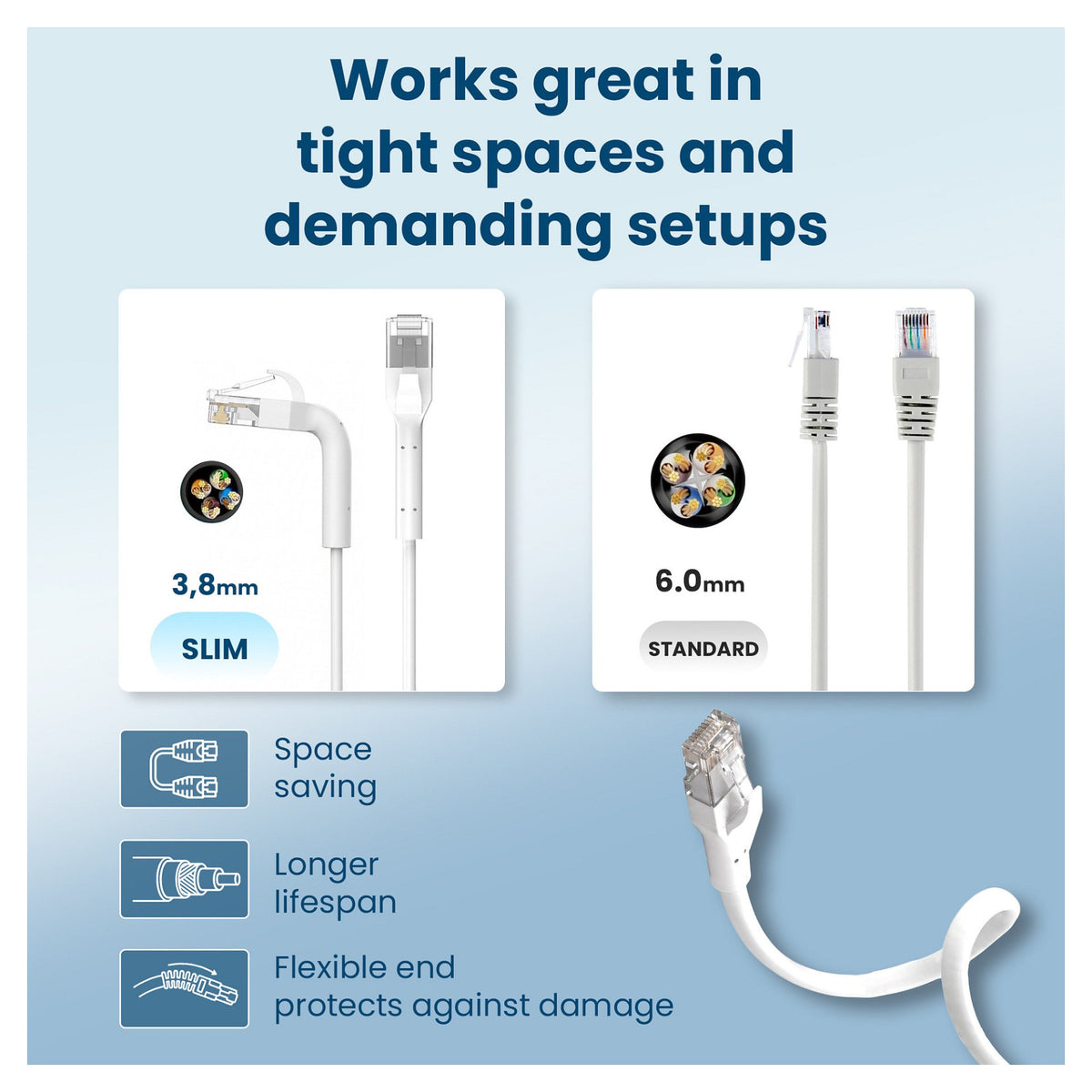 EXTRALINK LAN PATCHCORD CAT.6A U/FTP 2M 1GBIT BENDABLE BOOTED FOILED TWISTED PAIR BARE COPPER WHITE