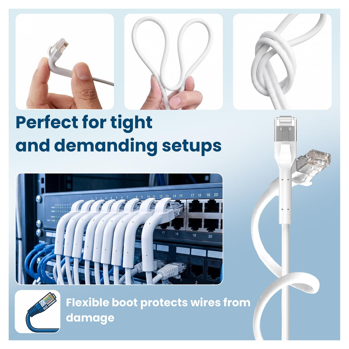 EXTRALINK LAN PATCHCORD CAT.6A U/FTP 5M 1GBIT BENDABLE BOOTED FOILED TWISTED PAIR BARE COPPER WHITE