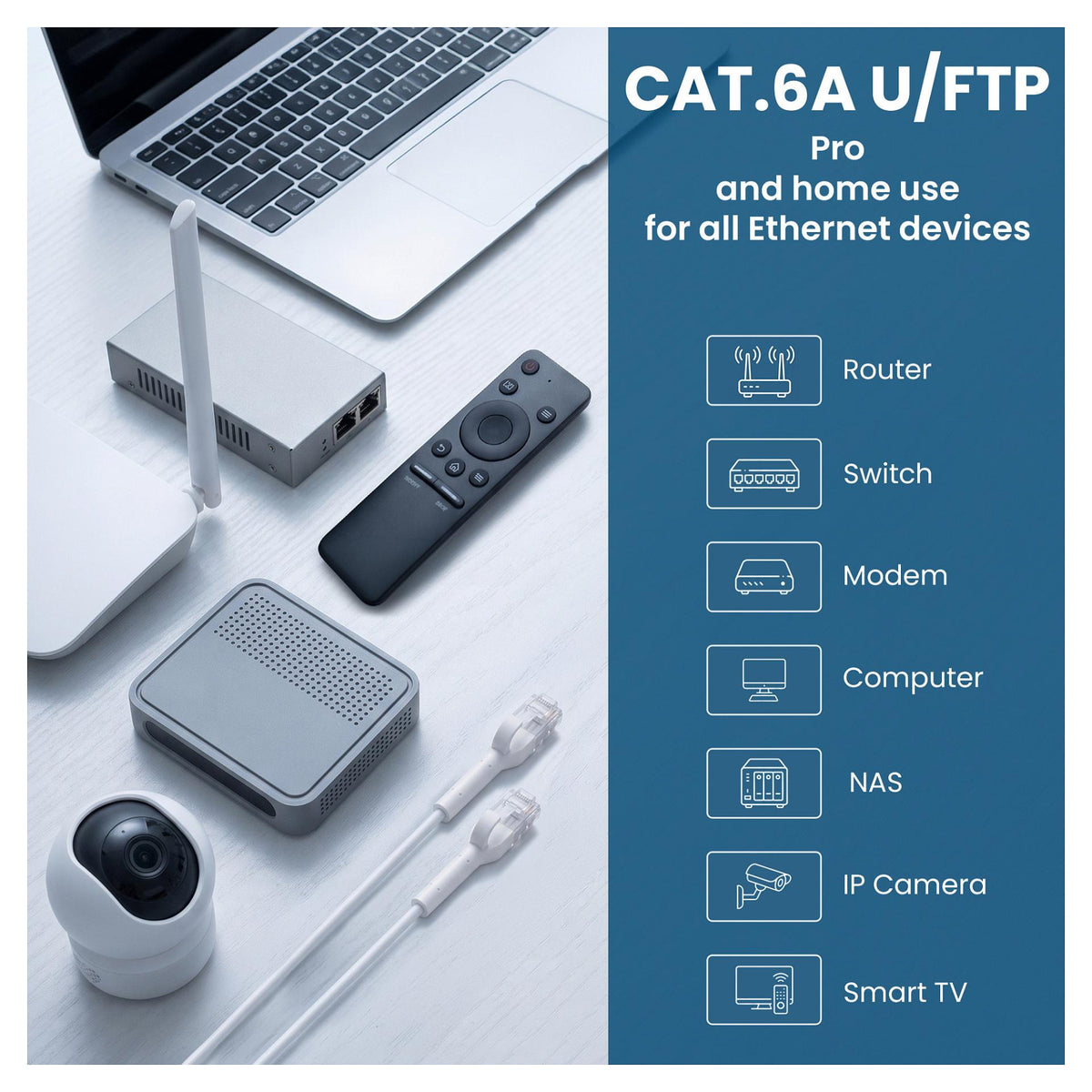 EXTRALINK LAN PATCHCORD CAT.6A U/FTP 5M 1GBIT BENDABLE BOOTED FOILED TWISTED PAIR BARE COPPER WHITE