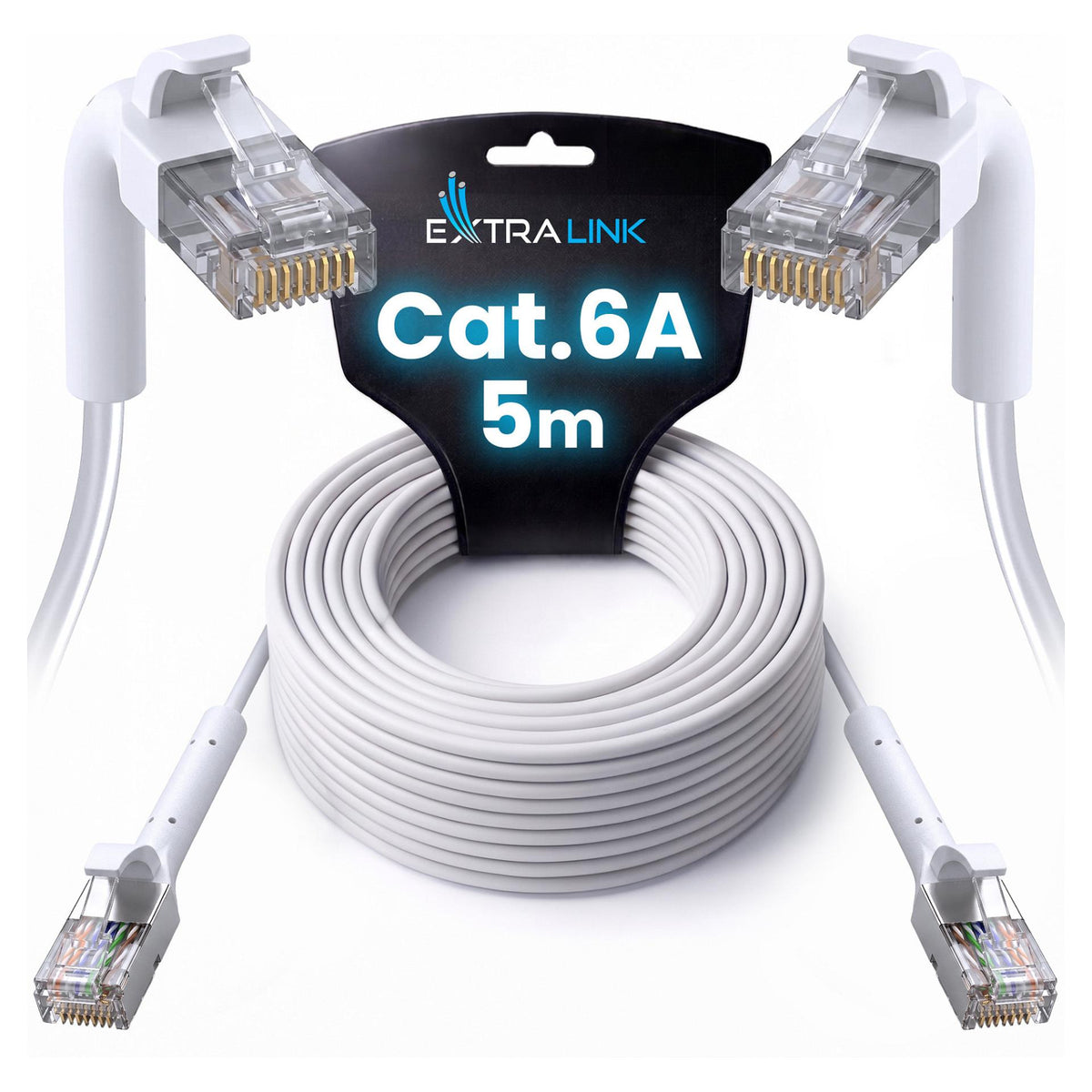 EXTRALINK LAN PATCHCORD CAT.6A U/FTP 5M 1GBIT BENDABLE BOOTED FOILED TWISTED PAIR BARE COPPER WHITE