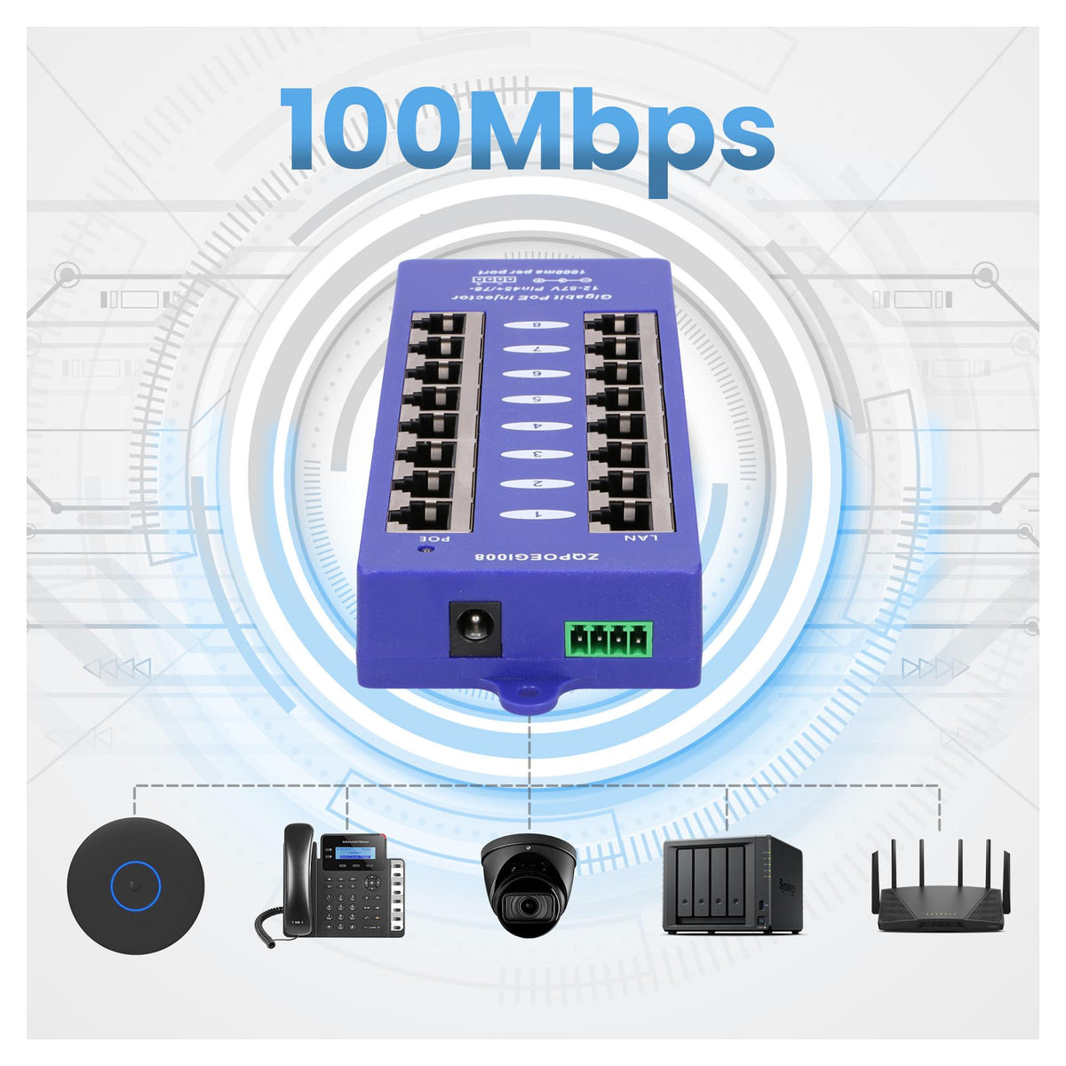EXTRALINK POE INJECTOR 8 PORT GIGABIT MODE B