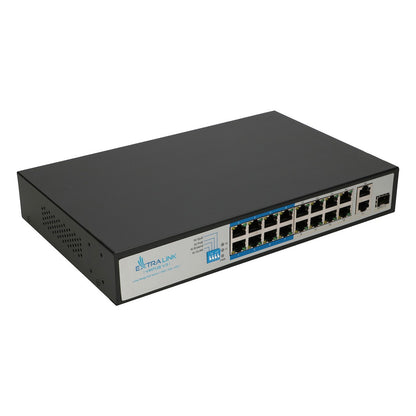 Extralink VIRTUS V3 | PoE Switch | 16x 100Mb/s PoE/PoE+, 2x Gigabit RJ45 + 1x SFP, 150W