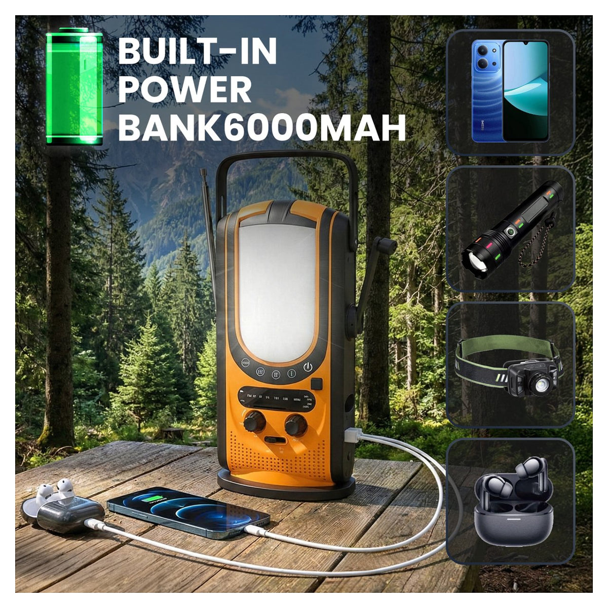 Extralink Power Ranger EPS-6000 Powerbank, 6000mAh, FM-Radio, LED-Lampe, Dynamo, Solarpanel