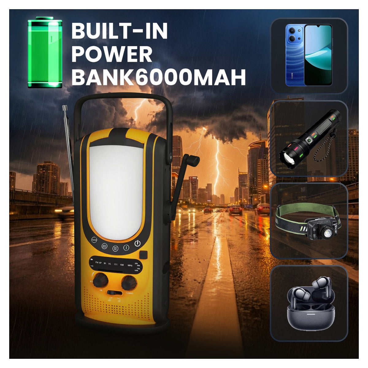 Extralink Power Ranger EPS-6000 Powerbank, 6000mAh, FM-Radio, LED-Lampe, Dynamo, Solarpanel