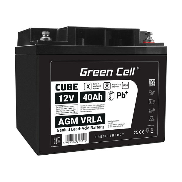 Green Cell CUBE AGM IP54 battery 12V 40Ah VRLA fleece maintenance-free lead battery for camper van t