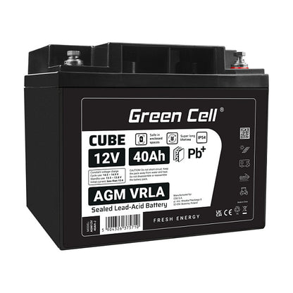 Green Cell CUBE AGM IP54 battery 12V 40Ah VRLA fleece maintenance-free lead battery for camper van t