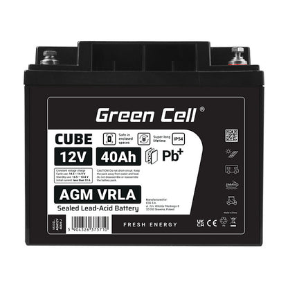 Green Cell CUBE AGM IP54 battery 12V 40Ah VRLA fleece maintenance-free lead battery for camper van t