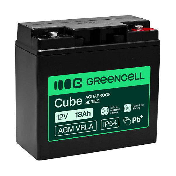 Green Cell AGM VRLA 12V 18Ah maintenance-free battery for cash registers, toys, cameras (181x77x167mm)