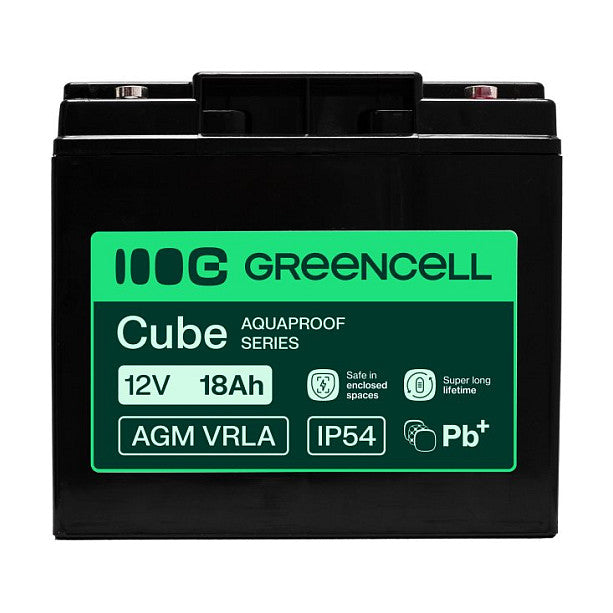 Green Cell AGM VRLA 12V 18Ah maintenance-free battery for cash registers, toys, cameras (181x77x167mm)