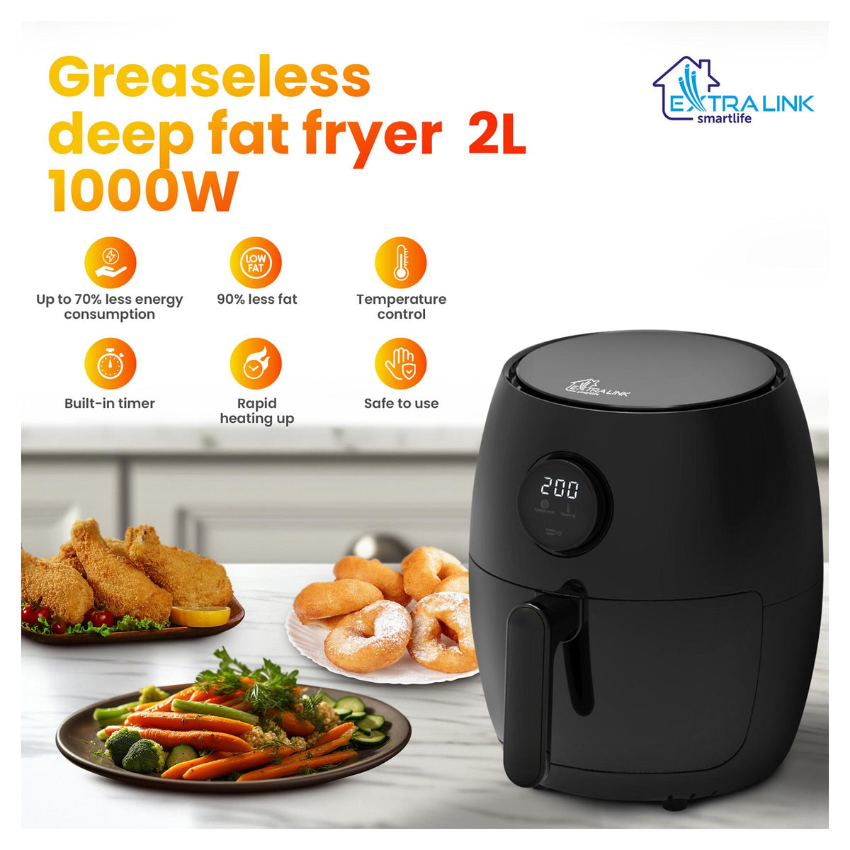 Extralink Home Air Fryer SJ-200 2L EU, Heißluftfritteuse, 1000W