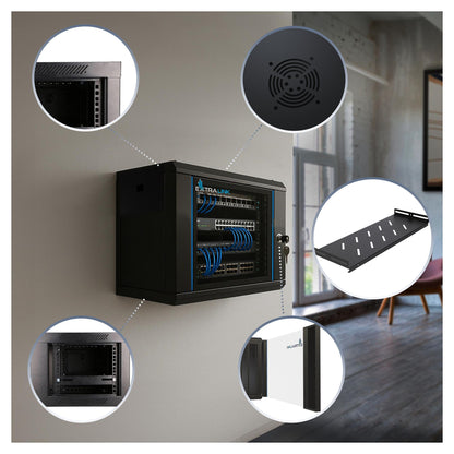 EXTRALINK LITE 6U 530X400 WALL-MOUNTED RACKMOUNT CABINET BLACK WITH SHELF