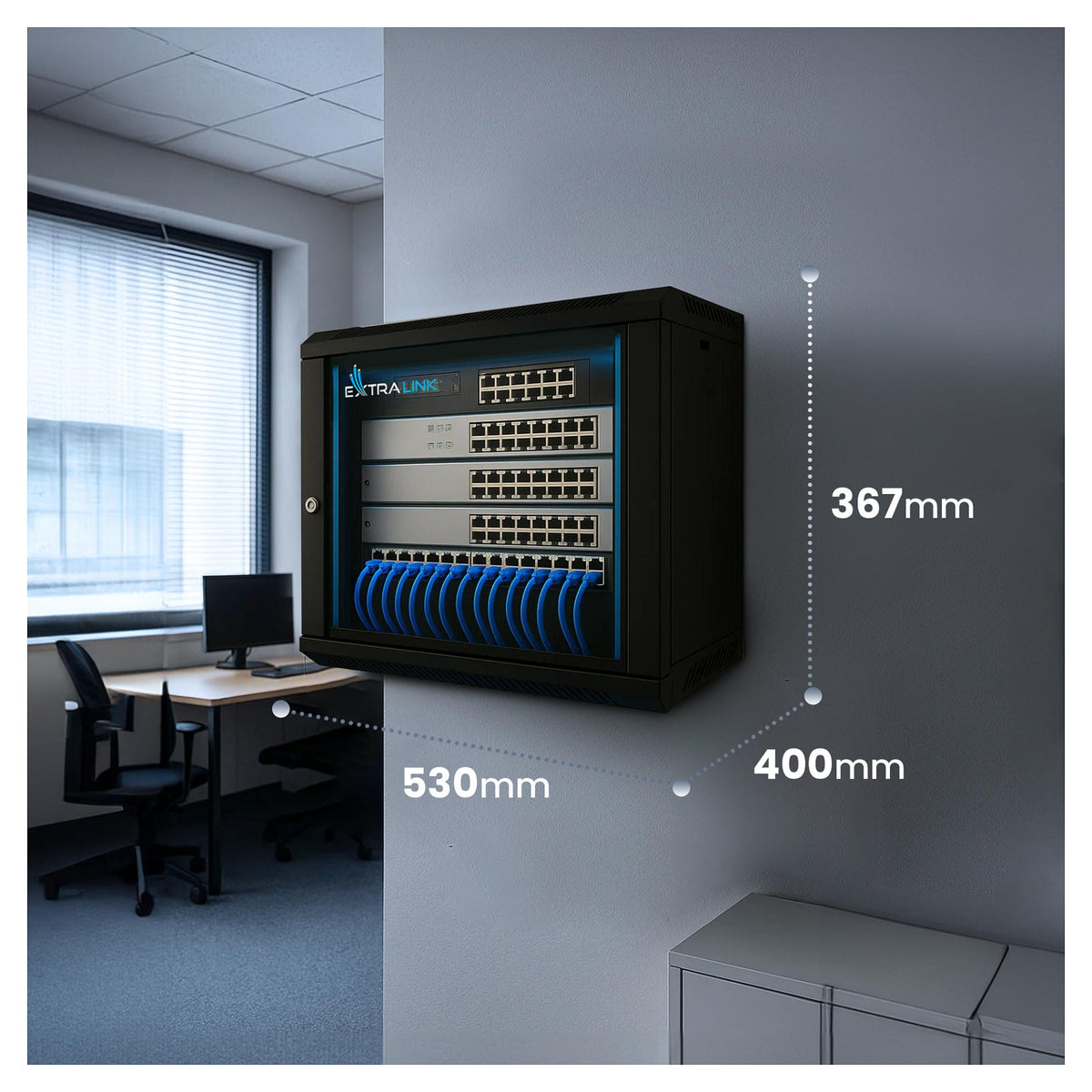 EXTRALINK LITE 6U 530X400 WALL-MOUNTED RACKMOUNT CABINET BLACK WITH SHELF