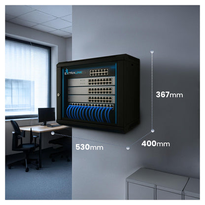 EXTRALINK LITE 6U 530X400 WALL-MOUNTED RACKMOUNT CABINET BLACK WITH SHELF