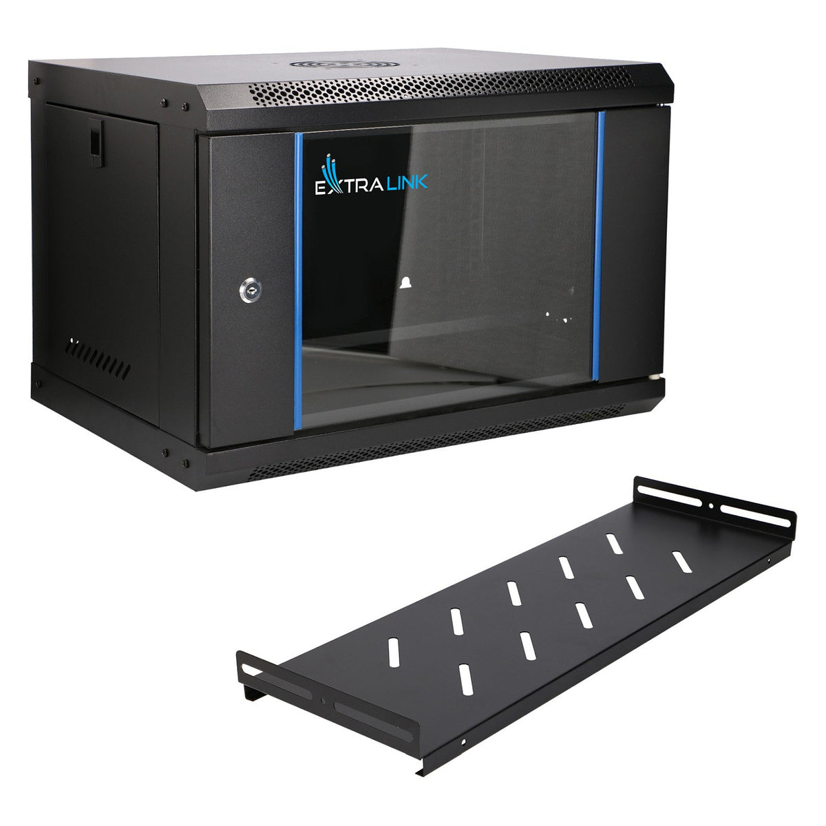 EXTRALINK LITE 6U 530X400 WALL-MOUNTED RACKMOUNT CABINET BLACK WITH SHELF