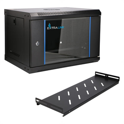 EXTRALINK LITE 6U 530X400 WALL-MOUNTED RACKMOUNT CABINET BLACK WITH SHELF