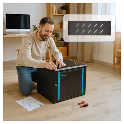 EXTRALINK LITE 9U 530X400 WALL-MOUNTED RACKMOUNT CABINET BLACK WITH SHELF