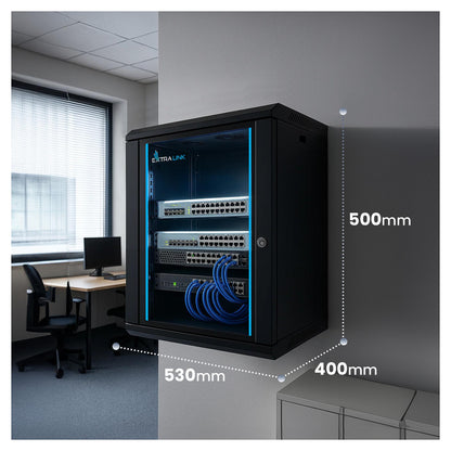 EXTRALINK LITE 9U 530X400 WALL-MOUNTED RACKMOUNT CABINET BLACK WITH SHELF
