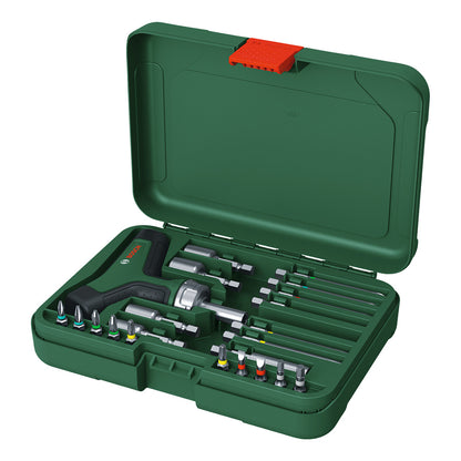 Powertools Bit-Ratschenschraubendreher T-Griff mit Bit-Satz, 22-teilig (grn/schwarz, Drehmoment bis 46 Nm)