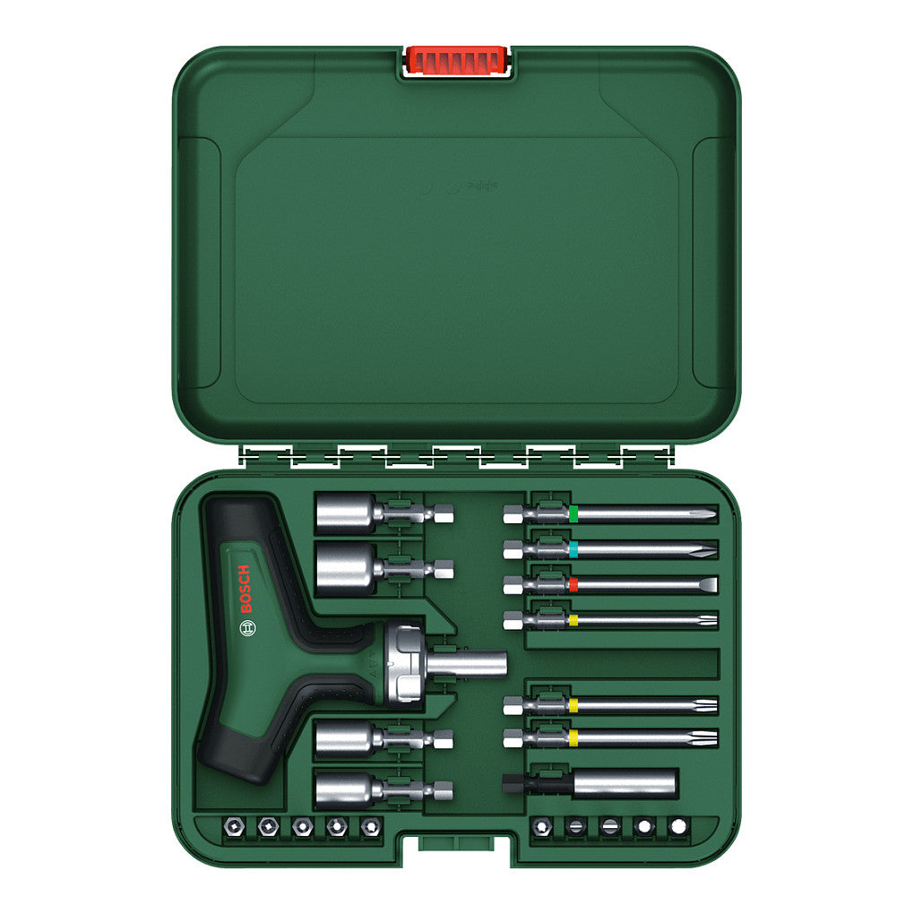 Powertools Bit-Ratschenschraubendreher T-Griff mit Bit-Satz, 22-teilig (grn/schwarz, Drehmoment bis 46 Nm)