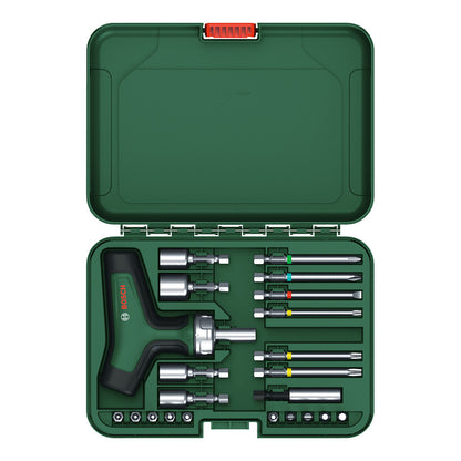 Powertools Bit-Ratschenschraubendreher T-Griff mit Bit-Satz, 22-teilig (grn/schwarz, Drehmoment bis 46 Nm)