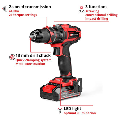 Power X-Change Akku-Schlagbohrschrauber TE-CD 18/44 Li-i, 18Volt (schwarz/rot, Li-Ion-Akku 2,5Ah)