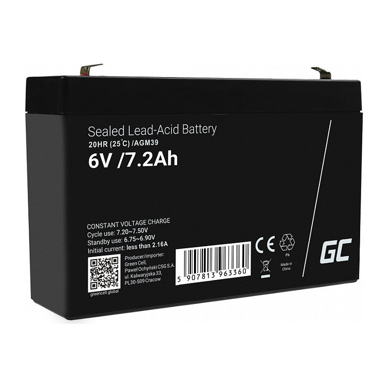 Green Cell AGM VRLA 6V 7.2Ah maintenance-free battery for the alarm system, cash register, toys
