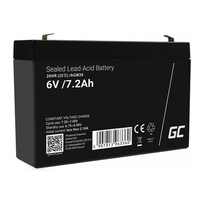 Green Cell AGM VRLA 6V 7.2Ah maintenance-free battery for the alarm system, cash register, toys