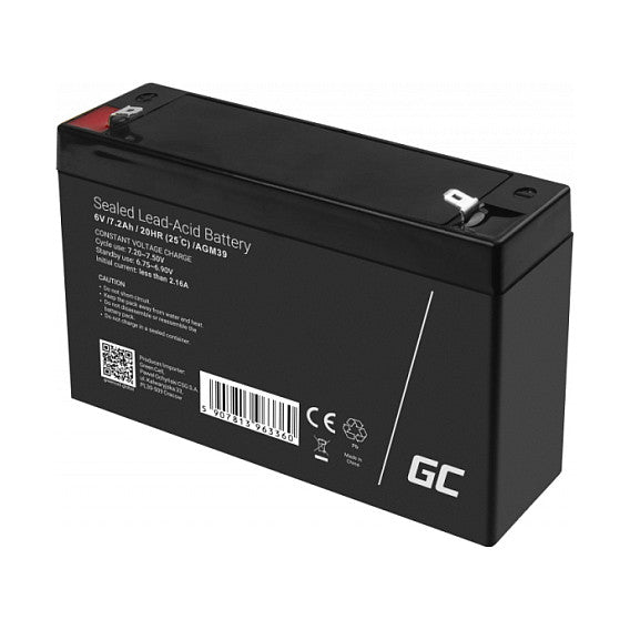 Green Cell AGM VRLA 6V 7.2Ah maintenance-free battery for the alarm system, cash register, toys