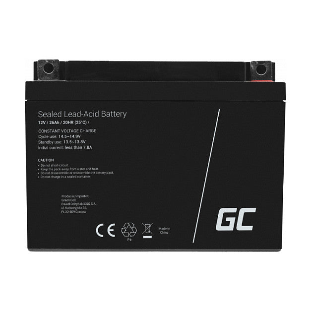 Green Cell AGM VRLA 12V 26Ah maintenance-free battery for mower, scooter, boat, wheelchair
