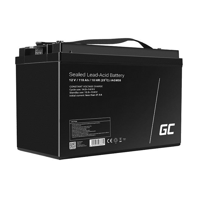 Green Cell AGM VRLA 12V 110Ah maintenance-free battery for boats, scooters, camper vans, wheelchairs, lawnmower