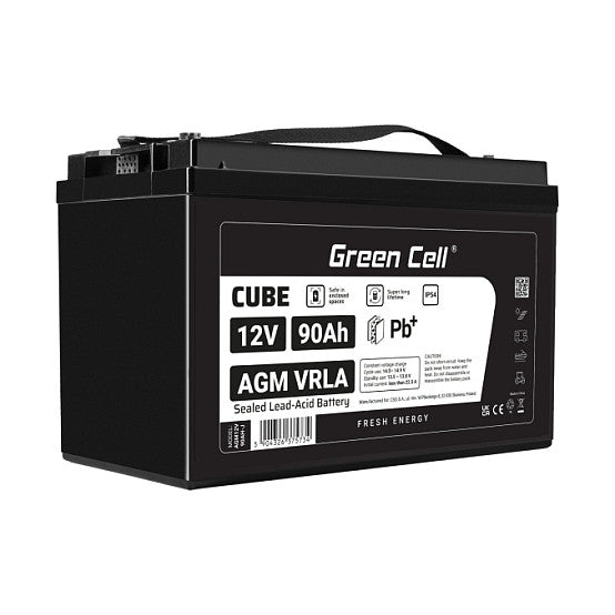 Green Cell CUBE AGM IP54 12V 90Ah VRLA Battery Gel deep cycle scooter mower boat barge mower tractor fishing boat