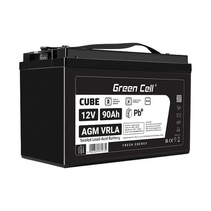 Green Cell CUBE AGM IP54 12V 90Ah VRLA Battery Gel deep cycle scooter mower boat barge mower tractor fishing boat