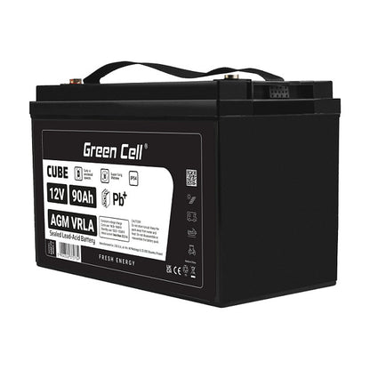 Green Cell CUBE AGM IP54 12V 90Ah VRLA Battery Gel deep cycle scooter mower boat barge mower tractor fishing boat