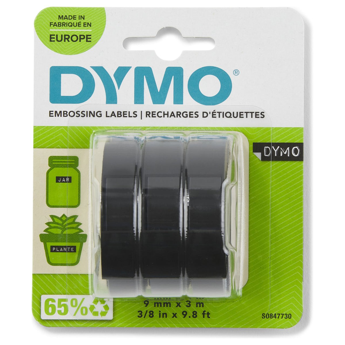 1x3 Dymo 3D Prgeband 9 mm x 3 m Plastik schwarz