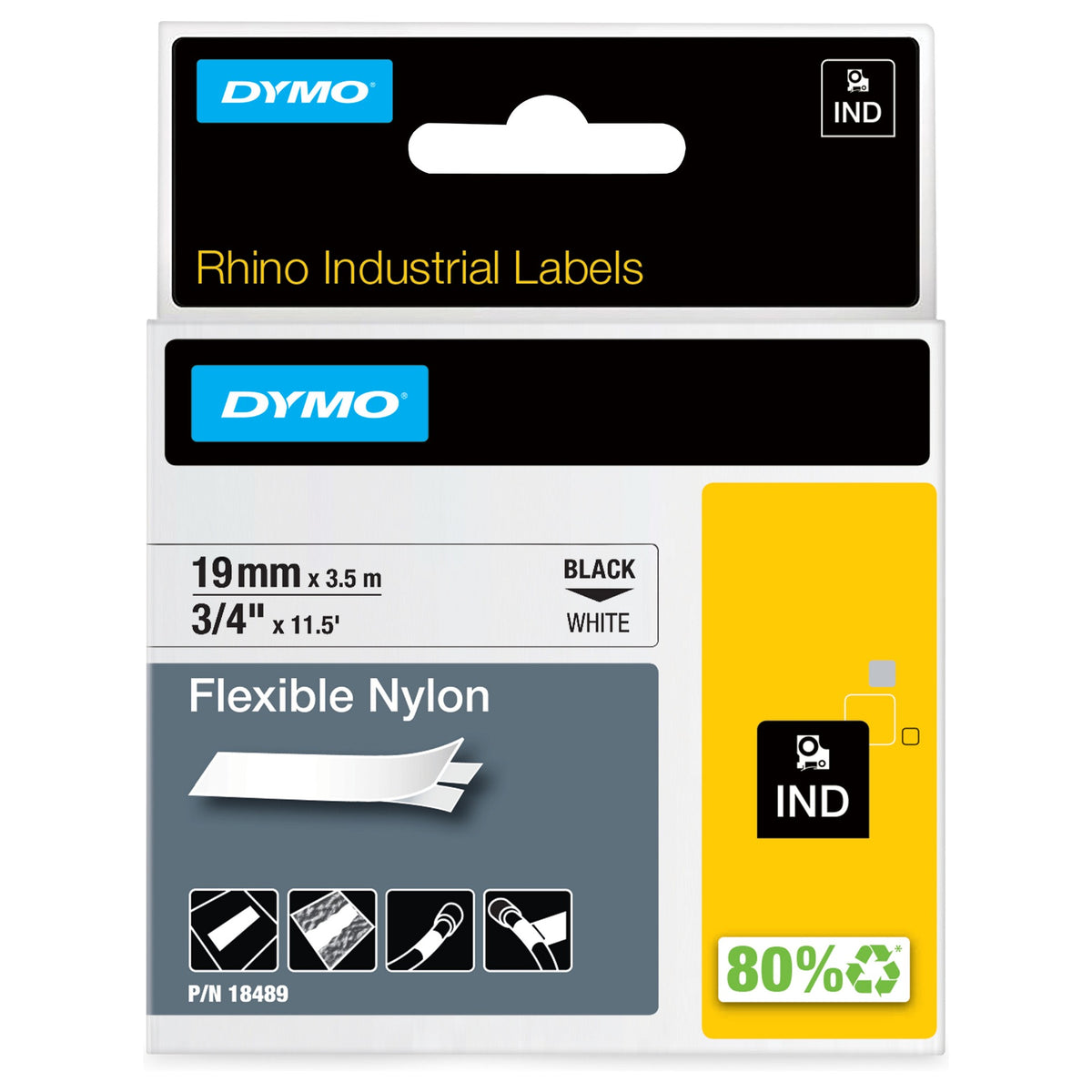 Dymo Rhino Band IND, Nylon 19 mm x 3,5 m schwarz auf wei