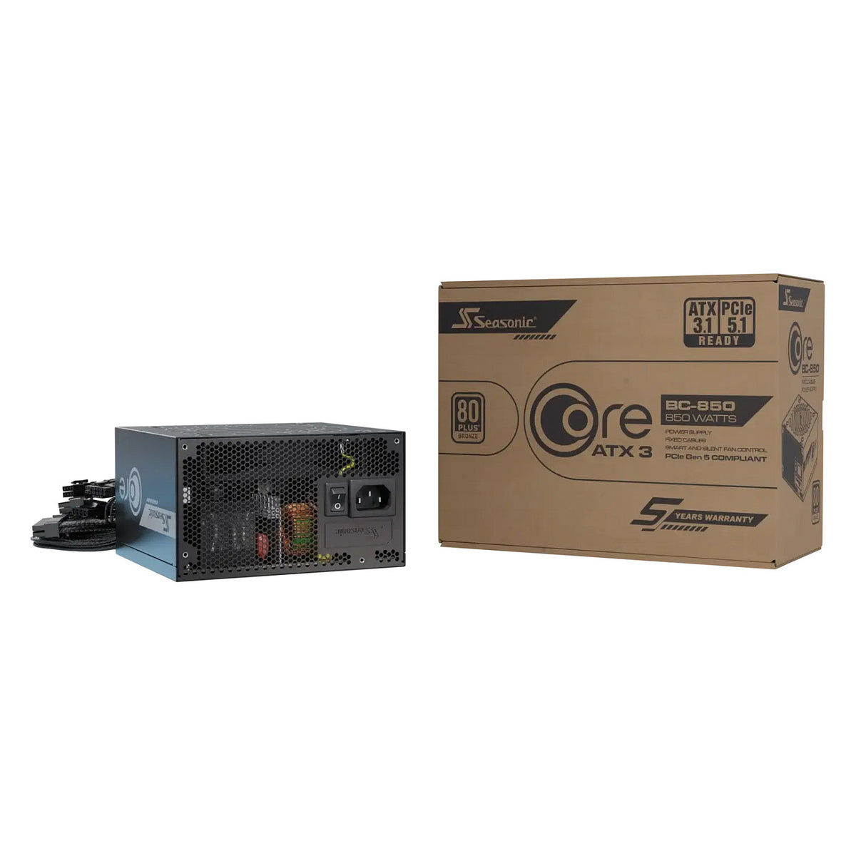 850W Seasonic CORE BC-850 ATX3.1 (schwarz, 1x 12-Pin High Power GPU, 3x PCIe, 850 Watt)