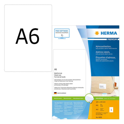 HERMA Premium - Papier - matt - permanent selbstklebend - weiß - A6 (105 x 148 mm)