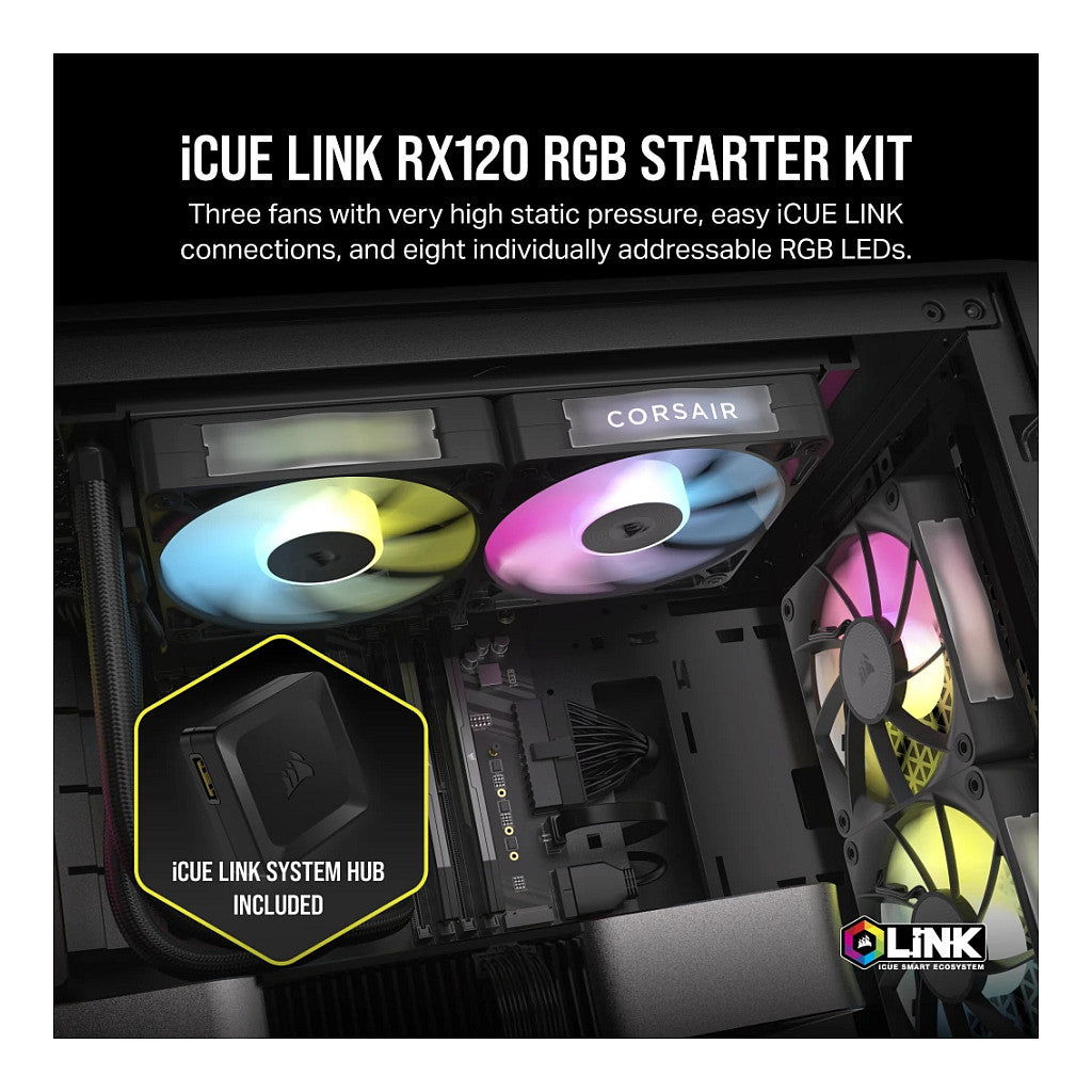 Corsair ICUE LINK RX120 RGB Black 3-pack 120mm Housing Fans