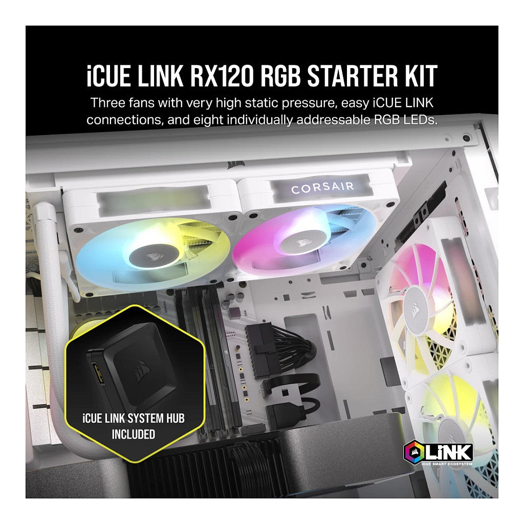 Corsair Fan 120x120x25 RX120 RGB ICUE Link White Triple