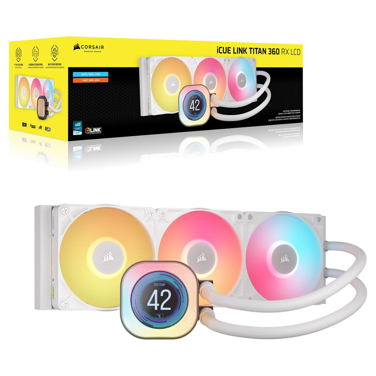 K CORSAIR WAK ICUE LINK TITAN 360 RX LCD White AIO 360mm