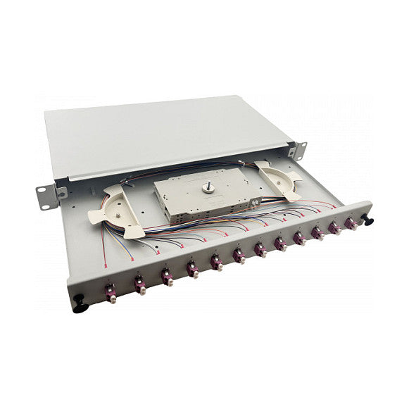 helos LWL 19" Spleissbox 12 x LC Duplex OM4, spleifertig, grau