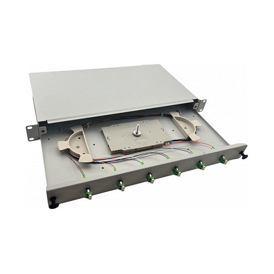helos LWL 19" Spleissbox 6 x LC/APC Duplex OS2, spleifertig, grau