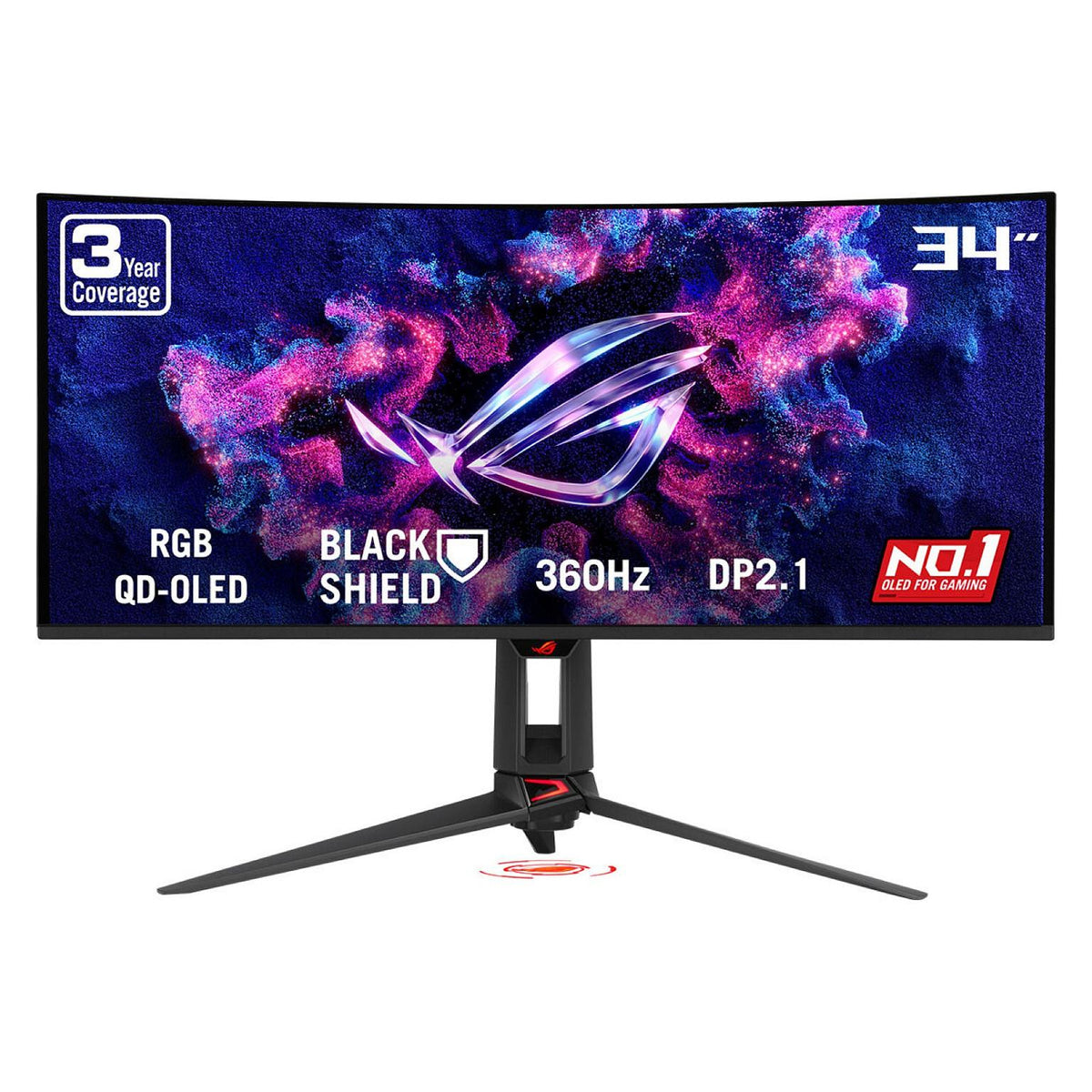 86,4 cm (34") 3440 x 1440 Pixel ASUS 90LM0CU0-B01971 21:9 Wide Quad HD OLED 0,03 ms 360 Hz HDR DisplayPort HDMI USB-Hub Height VESA