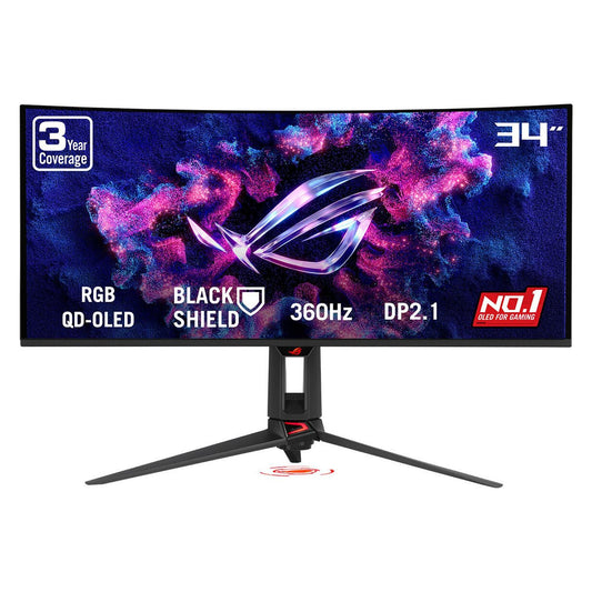 86,4 cm (34") 3440 x 1440 Pixel ASUS 90LM0CU0-B01971 21:9 Wide Quad HD OLED 0,03 ms 360 Hz HDR DisplayPort HDMI USB-Hub Height VESA