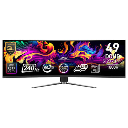 124,5 cm (49") 5120 x 1440 Pixel MSI 9S6-3FA84T-016 32:9 Dual QHD QD-OLED 0,03 ms 240 Hz HDR DisplayPort HDMI USB-Hub Height VESA