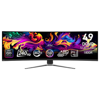 124,5 cm (49") 5120 x 1440 Pixel MSI 9S6-3FA84T-016 32:9 Dual QHD QD-OLED 0,03 ms 240 Hz HDR DisplayPort HDMI USB-Hub Height VESA
