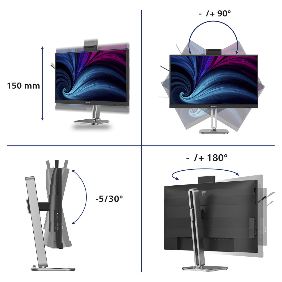 68,6 cm (27") 2560 x 1440 Pixel Philips 27B2U4601H/00 16:9 Quad HD IPS 4 ms 120 Hz DisplayPort HDMI USB-Hub Pivot Height VESA Speaker