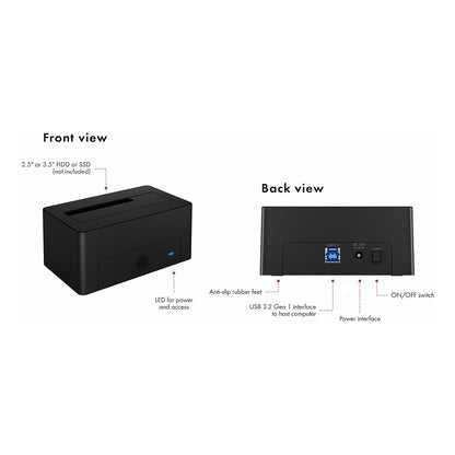 Dockingtation für 1x 2.5"/3.5" SATA I/II/III USB 3.2 ICY BOX Black